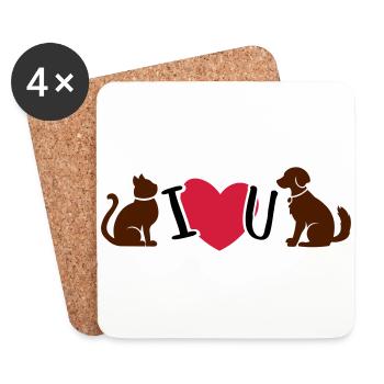 Cat & Dog I Love You - Cat & Dog I love you - Coasters (set of 4) - white - Front
