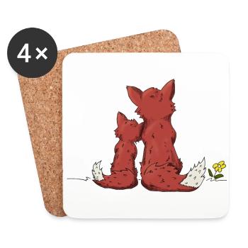 Fuchs Mutter Kind Vater Kind kuscheln - Untersetzer (4er-Set) - Weiß - Vorne