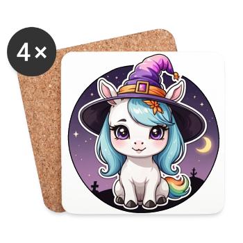 Halloween - niedliches Einhorn Mädchen Zauberhut - Untersetzer (4er-Set) - Weiß - Vorne
