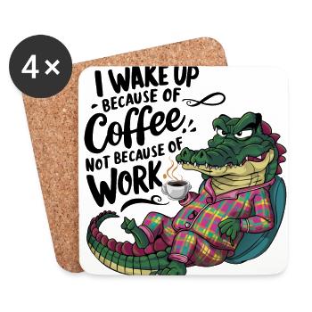 Morgenkaffee Morgenmuffel Krokodil mit Kaffeetasse - Untersetzer (4er-Set) - Weiß - Vorne