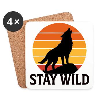 Stay Wild - Silhouette de loup rétro - Dessous de verre (lot de 4) - blanc - Devant