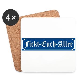 Fickt Euch Allee Straßenschild - Untersetzer (4er-Set) - Weiß - Vorne