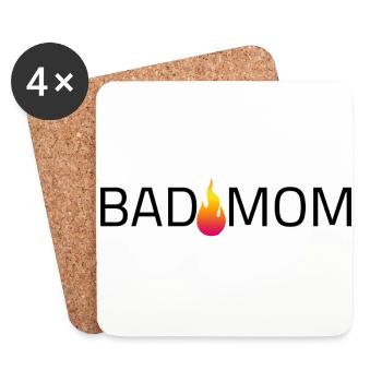 Bad Mom Schriftzug Logo Flamme - Untersetzer (4er-Set) - Weiß - Vorne