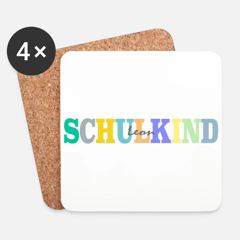 Schulkind mit Leon - Untersetzer (4er-Set) - Weiß