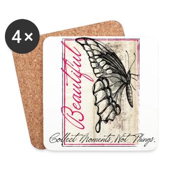 Papillon de la poésie rétro Vintage - Dessous de verre (lot de 4) - blanc - Devant