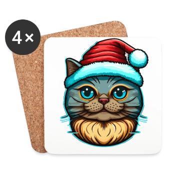 Illustration numérique parfaite pour chat de Noël pour tous les chats - Dessous de verre (lot de 4) - blanc - Devant