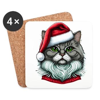 Beau chat portant un chapeau de Noël - Dessous de verre (lot de 4) - blanc - Devant