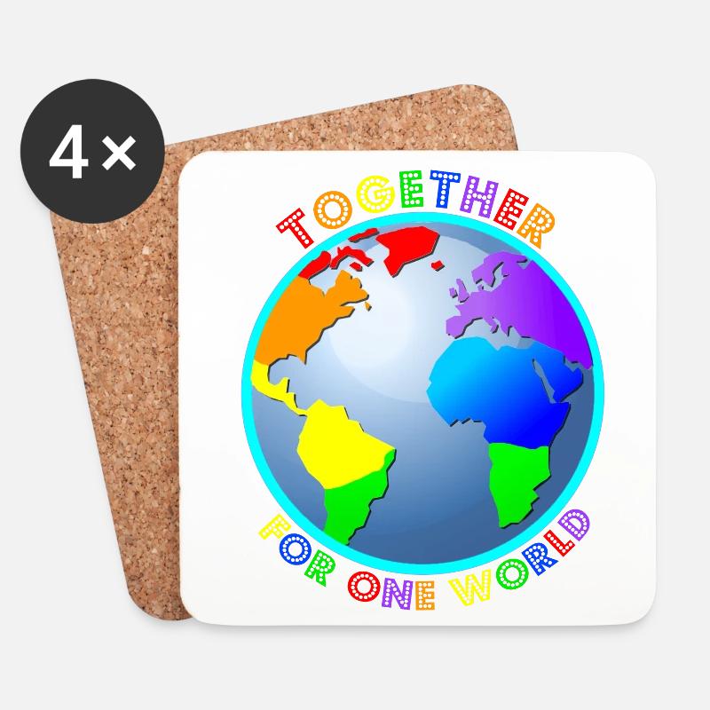 Statement: "For One World" - Regenbogenfarben - Untersetzer (4er-Set) - Weiß