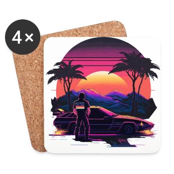 Vaporwave Coucher de soleil - Dessous de verre (lot de 4) - blanc - Devant