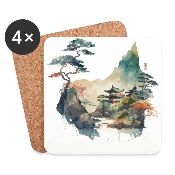 Temple Landscape - Coasters (set of 4) - white - Front