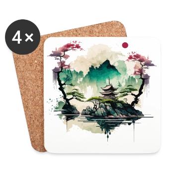 Chinese Temple on a Cliff - Coasters (set of 4) - white - Front