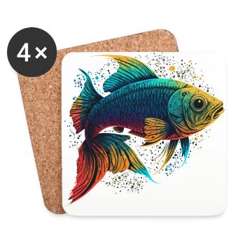 Bunte Fische - Untersetzer (4er-Set) - Weiß - Vorne
