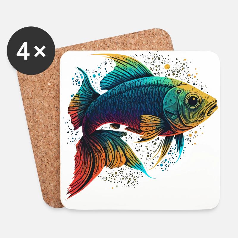 Bunte Fische - Untersetzer (4er-Set) - Weiß