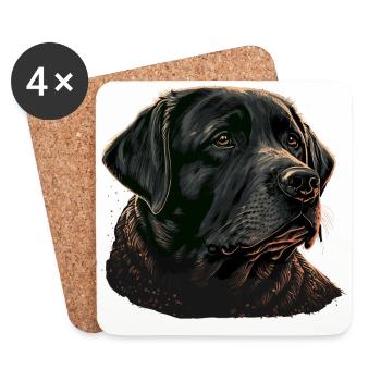 Retriever Labrador Noir à Face Potelée - Dessous de verre (lot de 4) - blanc - Devant