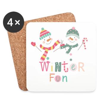 Winter Fun Funny Snowman Colorful Christmas - Coasters (set of 4) - white - Front