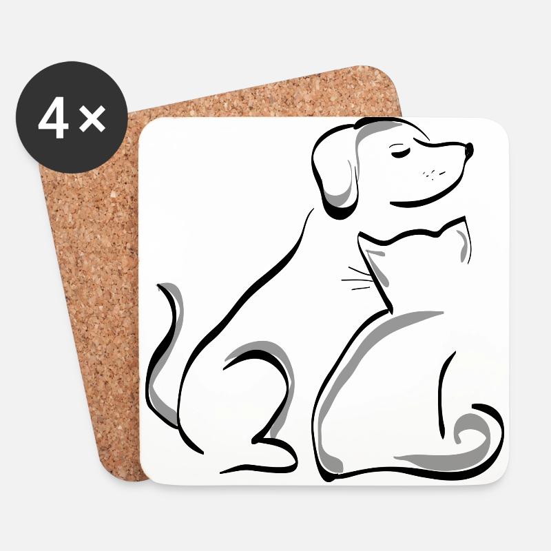 Hund und Katze - Untersetzer (4er-Set) - Weiß