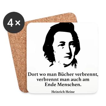 Heine: Dort wo man Bücher verbrennt, verbrennt ma - Untersetzer (4er-Set) - Weiß - Vorne