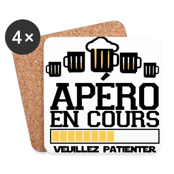 apéro en cours ,t-shirts apéro, message - Dessous de verre (lot de 4) - blanc - Devant