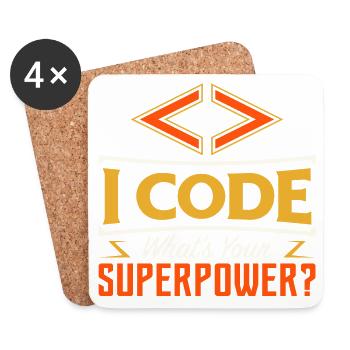 I code what's your superpower ? - Dessous de verre (lot de 4) - blanc - Devant