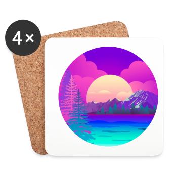 Lac dans les montagnes au coucher du soleil avec la forêt - Dessous de verre (lot de 4) - blanc - Devant