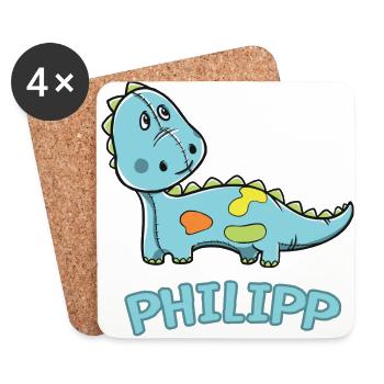 Dinosaurier lustig Kind Philipp Geschenk Geburtsta - Untersetzer (4er-Set) - Weiß - Vorne