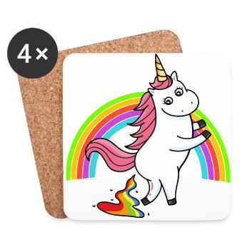 Kackendes Einhorn Regenbogen - Untersetzer (4er-Set) - Weiß - Vorne