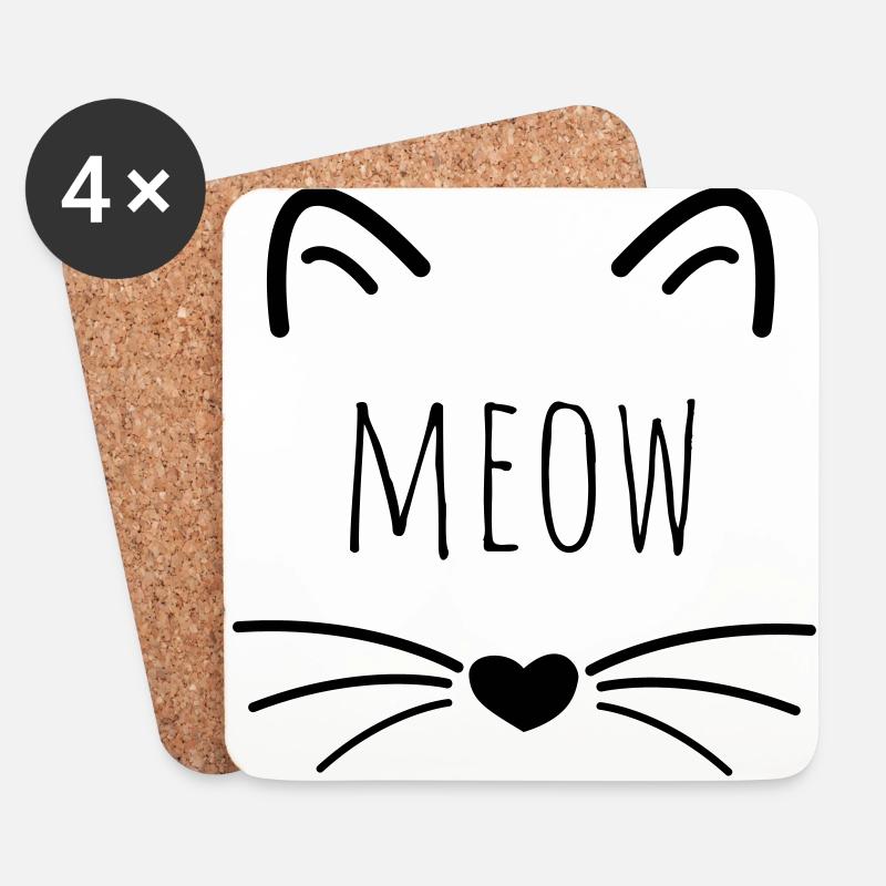 Katzen Geschenk meow Katzenkopf - Untersetzer (4er-Set) - Weiß