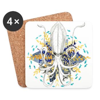 calamar - Dessous de verre (lot de 4) - blanc - Devant