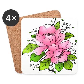 Fleurs de rose - Dessous de verre (lot de 4) - blanc - Devant