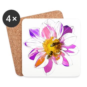 gxp abeilles sur fleur vecteur de l'art - Dessous de verre (lot de 4) - blanc - Devant