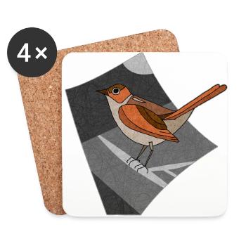 Oiseau rossignol - Dessous de verre (lot de 4) - blanc - Devant