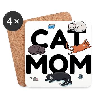 Cat Mom - Cat Cat Lady Mama Kitty Meow - Coasters (set of 4) - white - Front