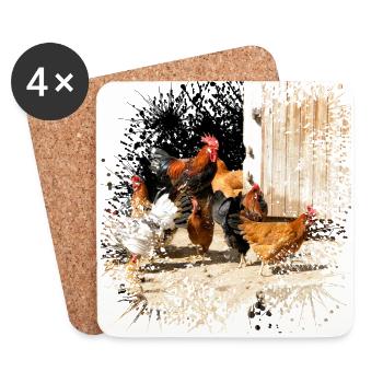 Happy chickens on the farm - Coasters (set of 4) - white - Front