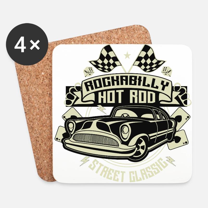 Rockabilly Hotrod - Dessous de verre (lot de 4) - blanc