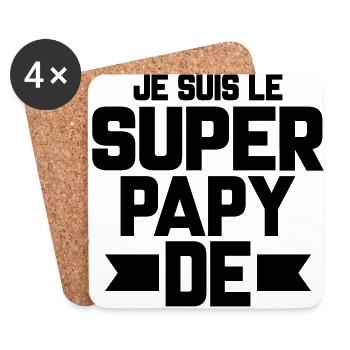 je suis le super papy de (prénom) - Dessous de verre (lot de 4) - blanc - Devant