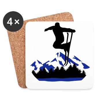 Skifahrer und Berge, Ski und Berg - Untersetzer (4er-Set) - Weiß - Vorne