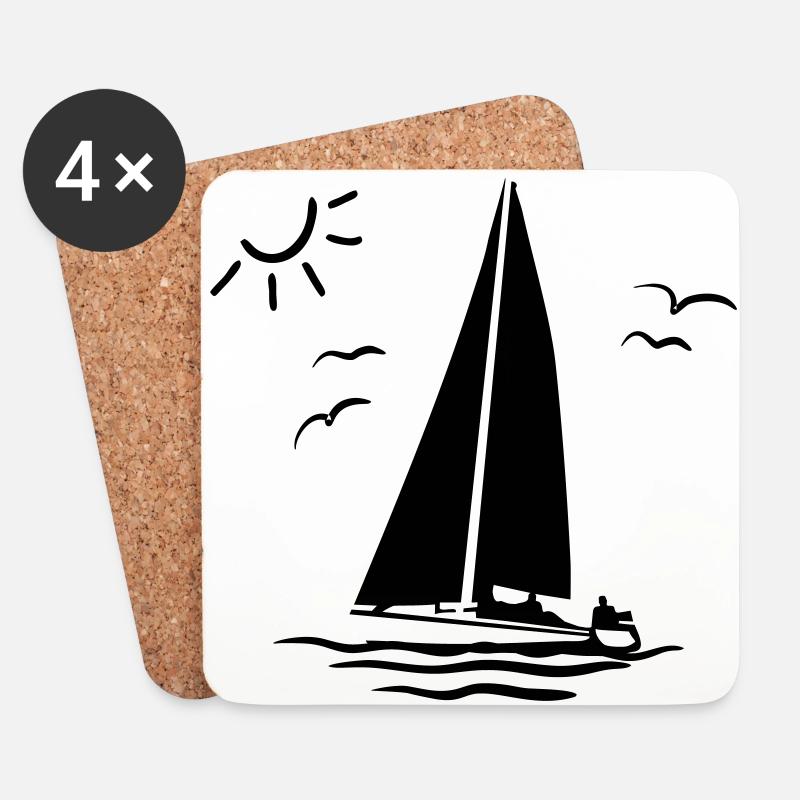 Segeln, Segelboot - Untersetzer (4er-Set) - Weiß