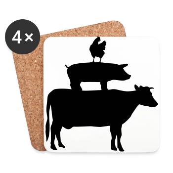 Cow, Pig & Chicken - Coasters (set of 4) - white - Front