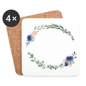 Personalisierbar Blumenkranz Blau Pfirsich - Untersetzer (4er-Set) - Weiß - Vorne