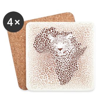 Fond d'illustration vectorielle transparente motif léopard avec carte de l'Afrique - Dessous de verre (lot de 4) - blanc - Devant