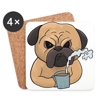 Mumrrischer Pug Dog with Coffee Morning Muffle - Coasters (set of 4) - white - Front