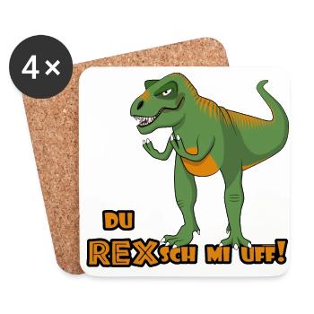 T-Rex "Regsch mi uf" Schweizerdeutsch - Untersetzer (4er-Set) - Weiß - Vorne