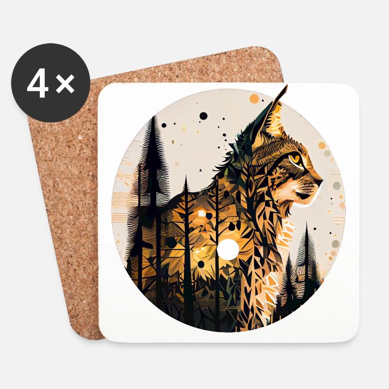 Luchs mit Mond im Wald mit Muster - Untersetzer (4er-Set) - Weiß