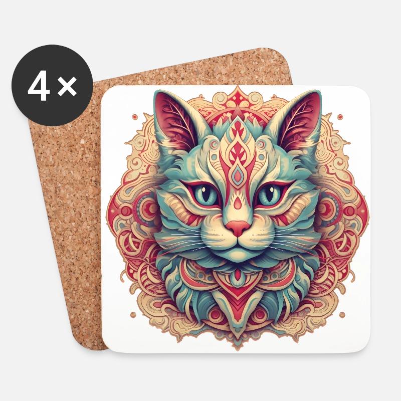 Mandala-Katze - Untersetzer (4er-Set) - Weiß