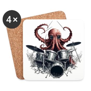 Drumtopus – Der Oktopus mit Beat im Blut - Untersetzer (4er-Set) - Weiß - Vorne