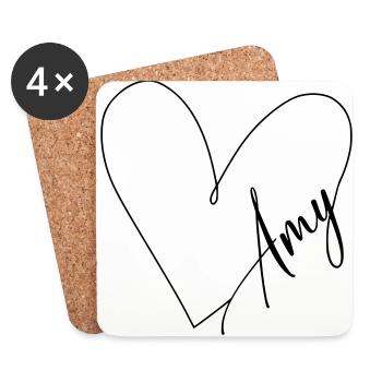 Amy Name Heart Line - Coasters (set of 4) - white - Front