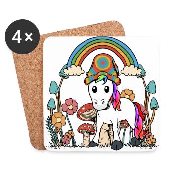 autumn, flowers, mushrooms, unicorn, nature, colorful, october - Coasters (set of 4) - white - Front