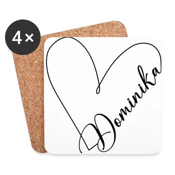 Dominika Name Heart Line - Coasters (set of 4) - white - Front