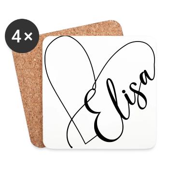 Elisa Name Heart Line - Coasters (set of 4) - white - Front