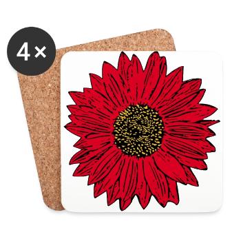 Blume rot rote Blume Blumen rot rote Blumen - Untersetzer (4er-Set) - Weiß - Vorne